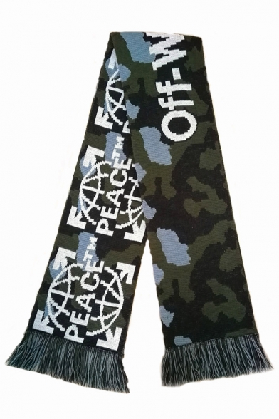New Trendy Hip-Pop Style Camouflage Letter Pattern Tassel Hem Warm Scarf