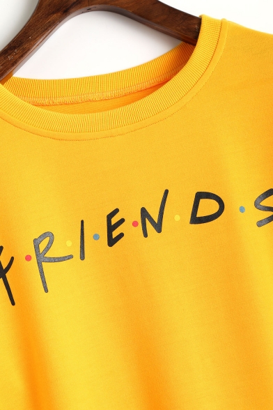 Trendy FRIENDS Letter Dotted Pattern Round Neck Long Sleeves Pullover Sweatshirt