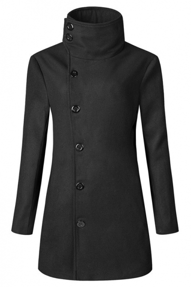 Warm High Neck Single Breasted Long Sleeves Slim-Fit Longline Coat