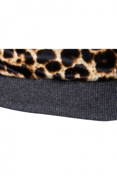 Hot Fashion Color Block Leopard Print Long Sleeve Hoodie