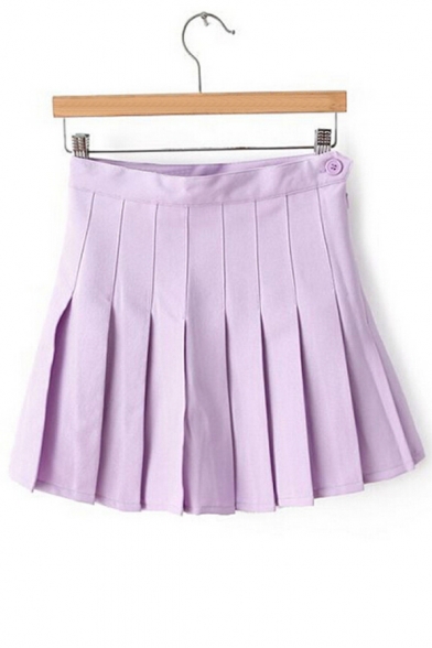 New Trendy Simple Plain Mini A-Line Pleated Skirt