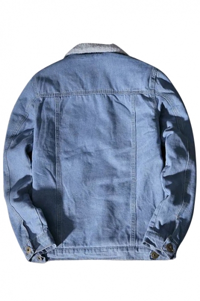 Simple Plain Long Sleeve Single Breasted Denim Jacket for Couple
