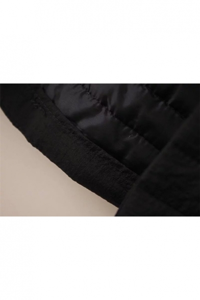 Simple Plain Long Sleeve Single Breasted Hooded Tunic Padded Coat
