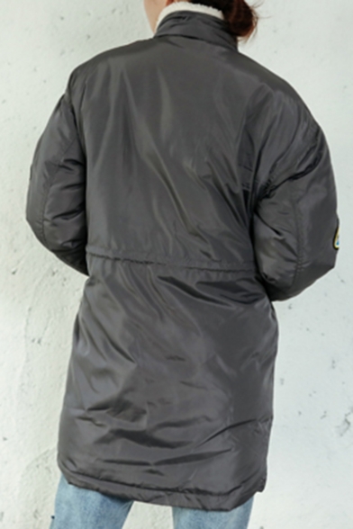 Fashion Print Long Sleeve Zipper Tunic Warm Coat with Pocket