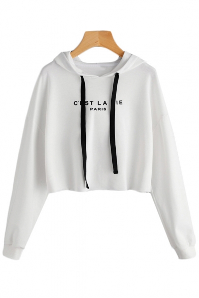 Fashion Simple Letter Print Long Sleeve Cropped Hoodie