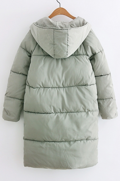 Fashion Simple Plain Hooded Zip Up Long Sleeve Padded Coat