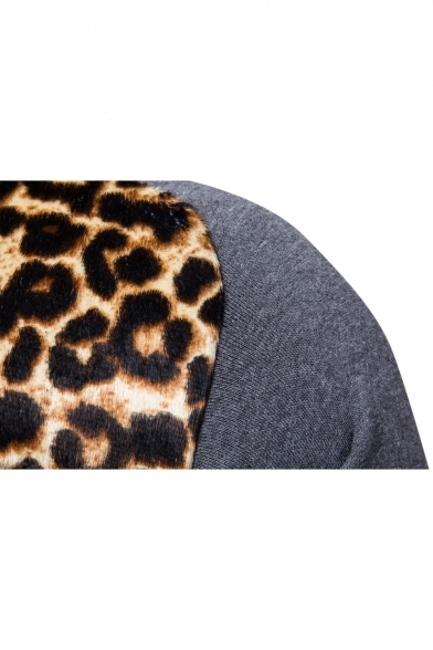 Hot Fashion Color Block Leopard Print Long Sleeve Hoodie