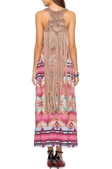 New Stylish Tribal Print Maxi Beach Dress with Strap
