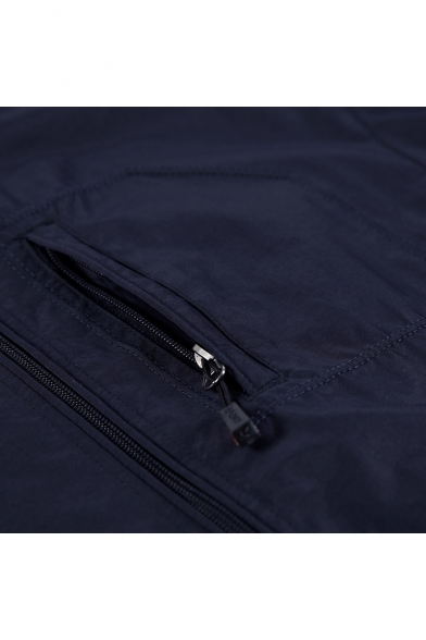 Simple Plain Long Sleeve Zipper Hooded Windproof Jacket