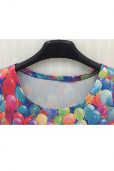 Stylish 3D Balloon Print Scoop Neck Bodycon Mini Dress
