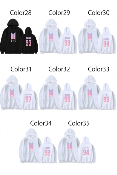 Trendy Letter Number Pattern Long Sleeves Pullover Loose Hoodie with Pocket