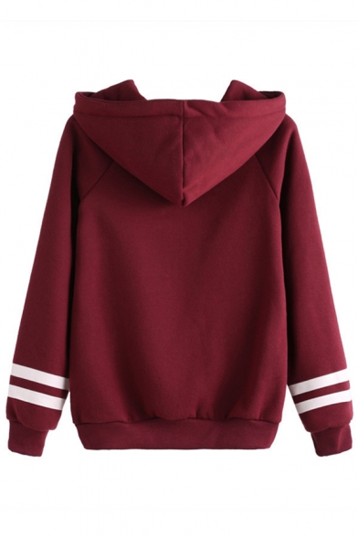 Cozy Letter Striped Long Long Sleeves Pullover Leisure Hoodie with Pocket