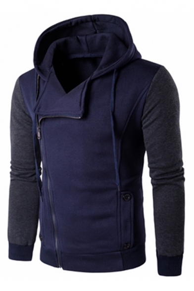 Fashionable Color Block Long Sleeves Casual Sports Zip-up Hoodie with Pockets