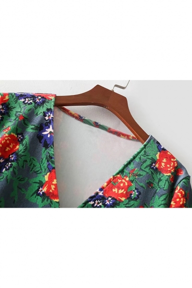 Floral V-neck Short Sleeve Pencil Midi Dress