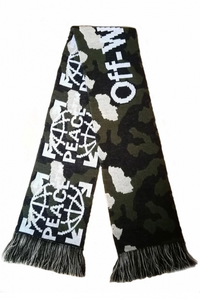 New Trendy Hip-Pop Style Camouflage Letter Pattern Tassel Hem Warm Scarf