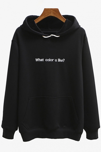 Simple Letter Pattern Long Sleeves Pullover Hoodie with Pocket