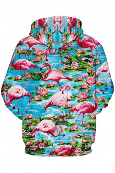 Chic 3D Flamingo Lotus Print Pocket Long Sleeve Hoodie for Couple