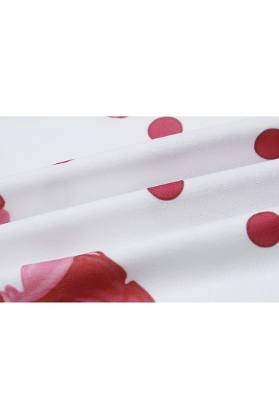 Chic Polka Dot Floral Print Off Shoulder Long Sleeve Rompers
