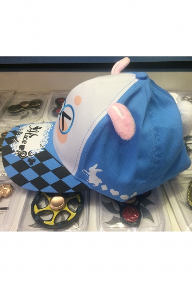 Cute Rabbit Ears Face Eyeglasses Letter Plaids Pattern Baseball Cap Hat