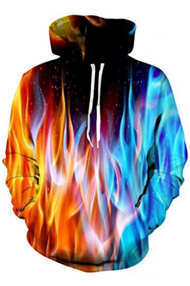 Fine Design Flame Fire Pattern Long Sleeves Pullover Unisex Leisure Hoodie