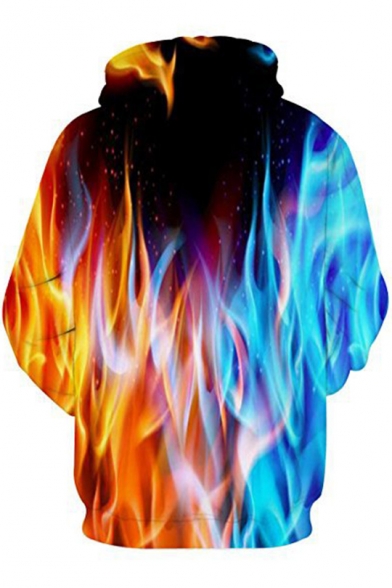 Fine Design Flame Fire Pattern Long Sleeves Pullover Unisex Leisure Hoodie