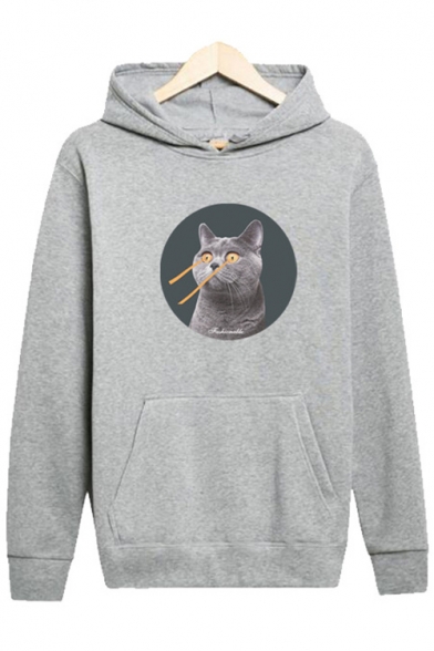 New Stylish Cat Print Long Sleeve Pocket Hoodie for Couple