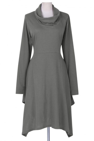 New Stylish Simple Plain Long Sleeve Turtleneck Sweater Dress