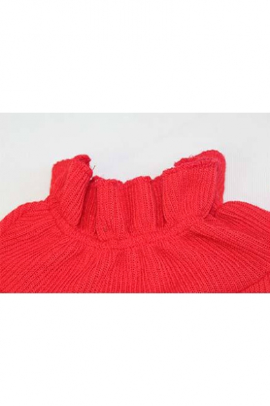 Retro Ruffle Trim Long Sleeves Knitted Cropped Pullover Sweater
