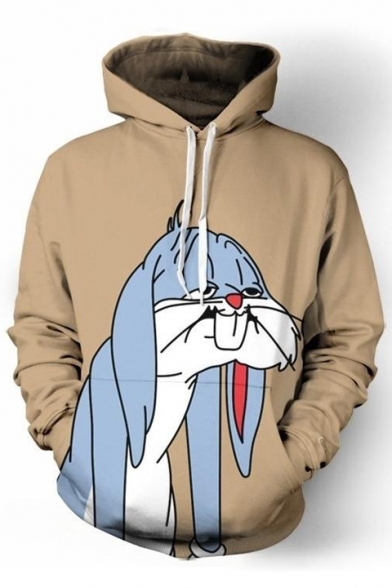 Chic Cartoon Slim Big Chungus Rabbit Print Pocket Long Sleeve Hoodie