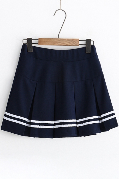 Preppy Style Striped Print Mini Pleated A-Line Skirt