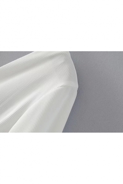 Simple Wrap Front Long Sleeves Plain V-Back Slim-Fit Bodysuit
