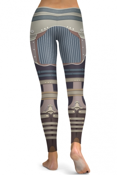 Steampunk Color Block Striped Pattern Slim-Fit Elastic Waist Leggings