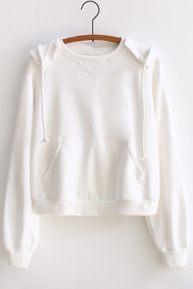 Basic Letter Print Long Sleeve Loose Hoodie with Pocket