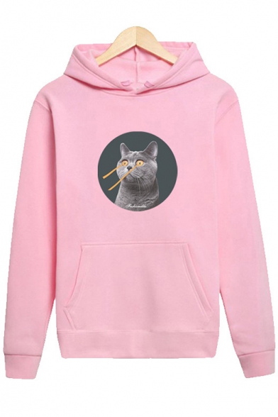 New Stylish Cat Print Long Sleeve Pocket Hoodie for Couple