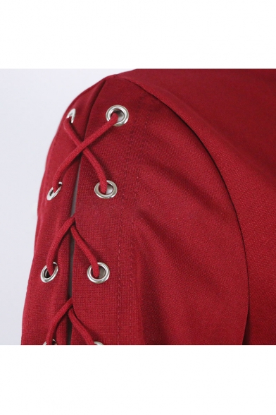 New Stylish Turtleneck Tie Long Sleeve Split Cuff Simple Plain Dress