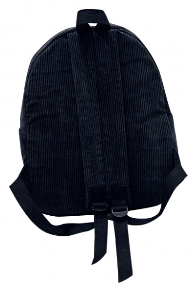 Simple Ribbed Plain Zippered Pocket Backpack School Bag