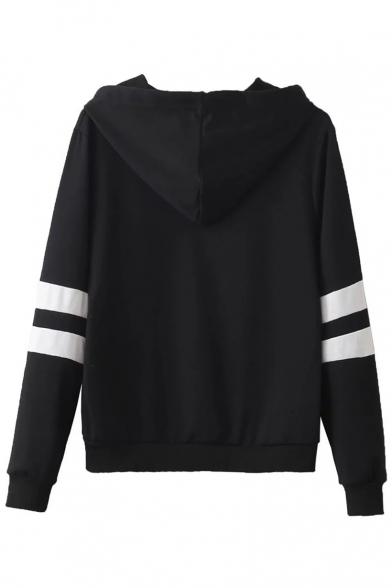 Stripes Color Block Long Sleeve Skull Embroidered Hoodie