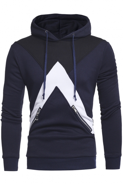 Stylish Cross Color Block Long Sleeves Pullover Men's Hoodie with Zipped-Pockets