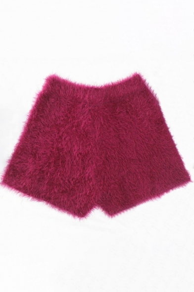 Winter Collection Faux Fur High Waist Plain Slim-Fit Women's Shorts