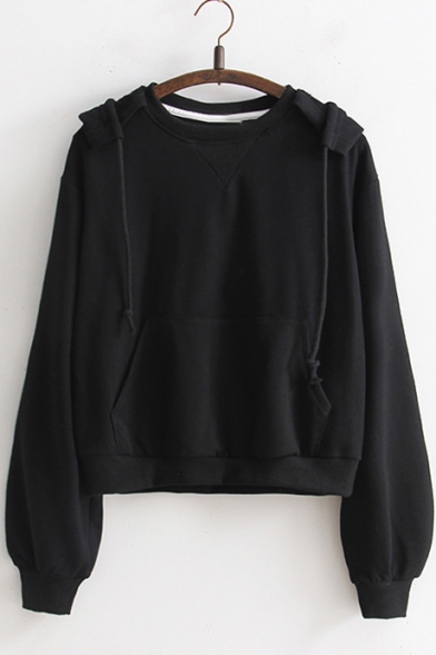 Basic Letter Print Long Sleeve Loose Hoodie with Pocket