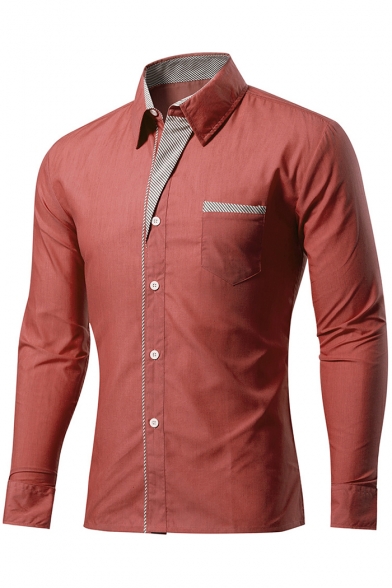 Fashion Color Block Striped Print Lapel Long Sleeve Single Breasted Shirt