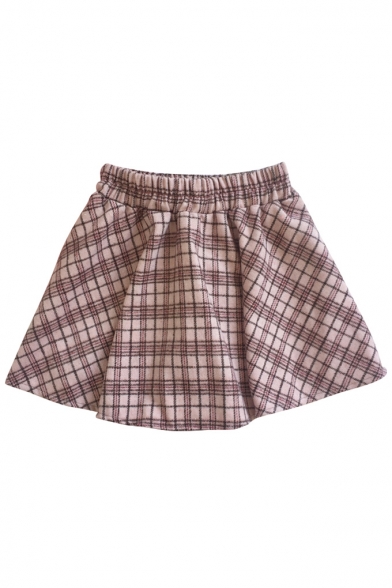 Girlish Tartan Plaids Pattern Elastic Waist Mini A-line Trendy Skirt