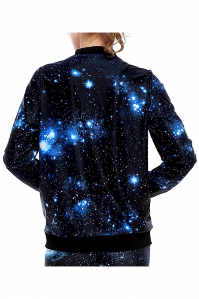 Hot Fashion Galaxy Printed Long Sleeves Zippered Jacket with Pockets