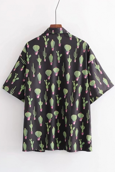 Nifty Cactus Allover Pattern Half Sleeves Button Down Shirt