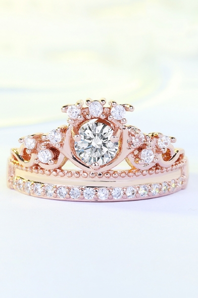 Popular Crown Shaped Jewel Gem Embellished Brilliant Medium Band Ring