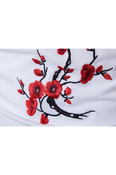 Summer's New Arrival Floral Embroidered Slim Fit Lapel Collar Short Sleeve Tee