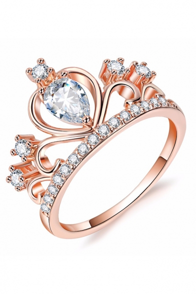 Women's Fashion Crown Shaped Diamond Gem Studded Slim Shank Ring