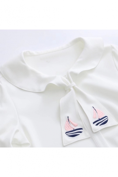 Fashion Embroidered Boat Pattern Long Sleeve Button Down Shirt