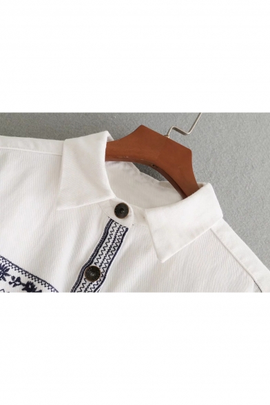 Fashionable Embroidered Pattern Lapel Single Breasted Long Sleeve Denim Jacket