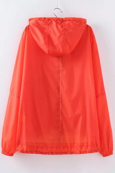 Trendy Plain Drawstring Waist Long Sleeves Zippered Hooded Trench Coat